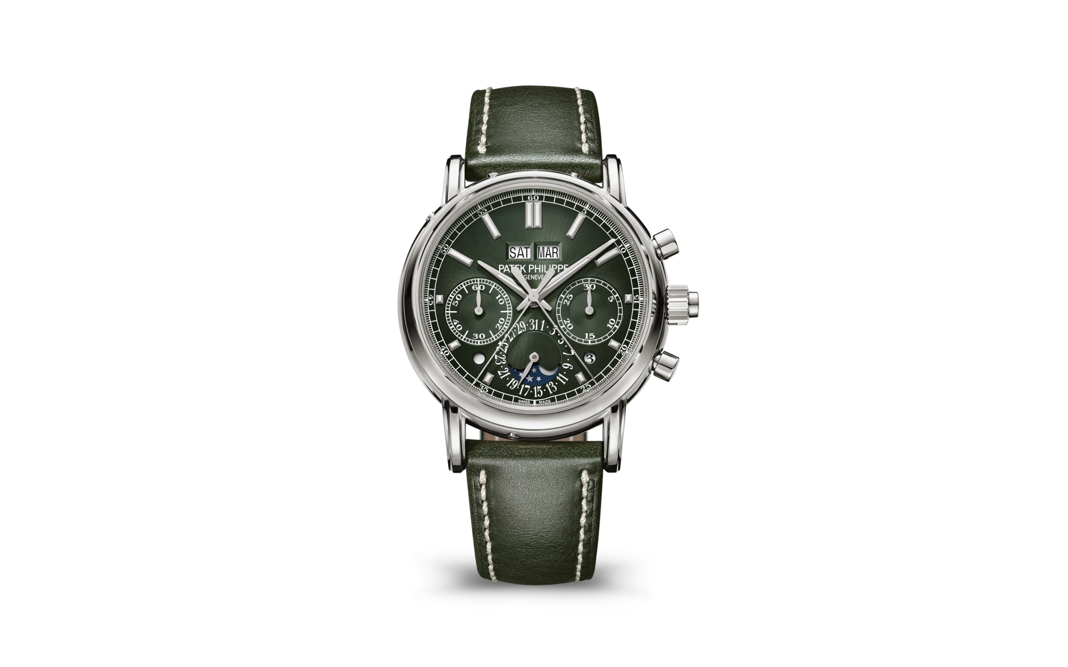 Patek Philippe Perpetual Calendar — Manual winding — White Gold — Green Dial — Ref. 5204G-001