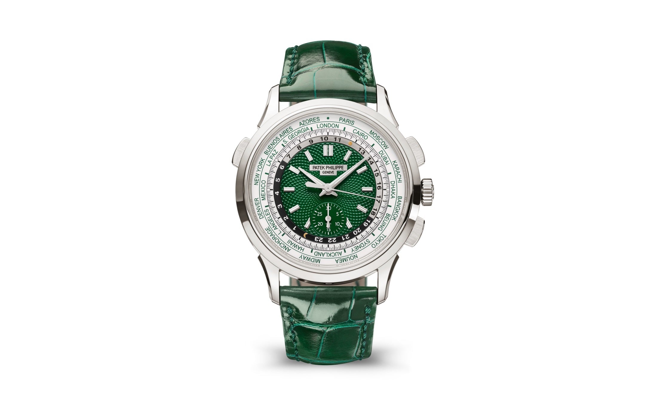 Patek Philippe World Time Chronograph — Automatic — Platinum — Green Dial — Ref. 5930P-001