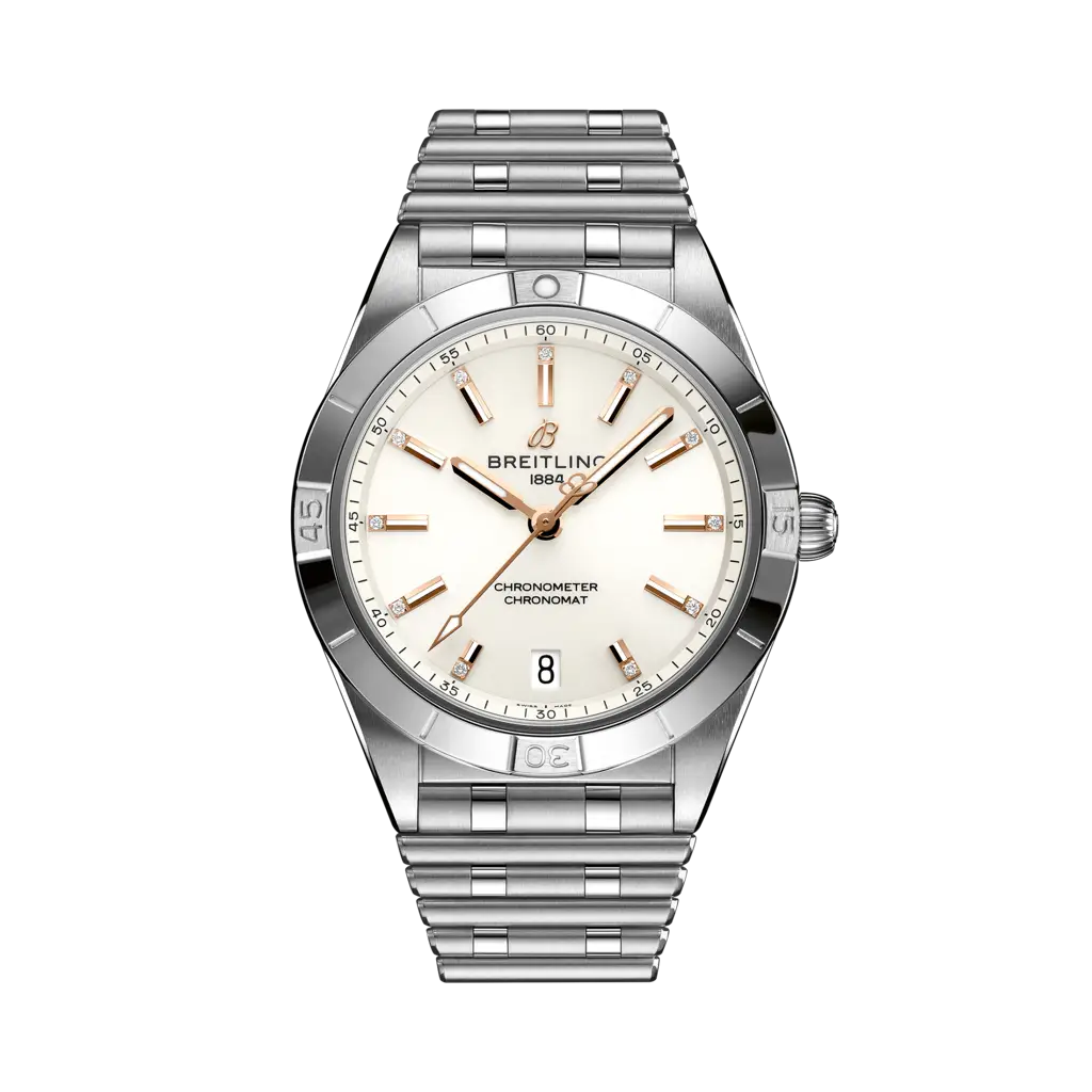 Breitling Chronomat Automatic 36 Stainless Steel / White - Diamond / Rouleaux — Ref. A10380101A2A1