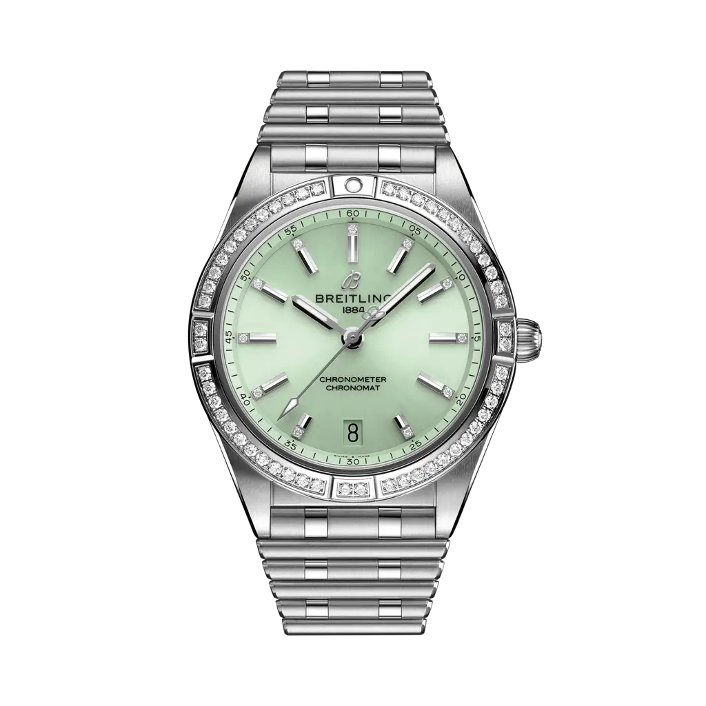 Breitling Chronomat Automatic 36 Stainless Steel - Diamond / Green / Rouleaux — Ref. A10380591L1A1