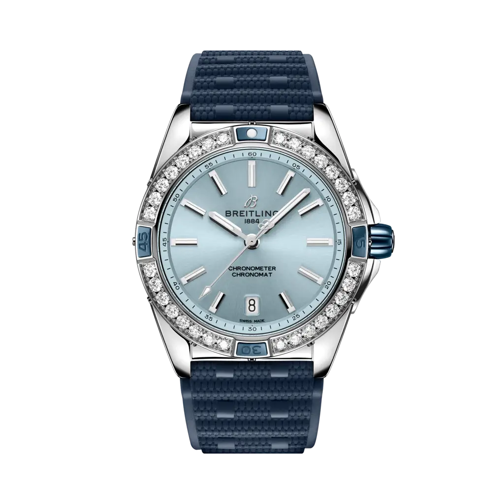 Breitling Super Chronomat 38 Stainless Steel / Ice Blue / Rubber Rouleaux — Ref. A17356531C1S1