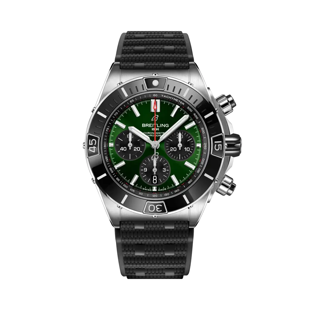 Breitling Super Chronomat B01 44 Stainless Steel / Green / Rubber Rouleaux — Ref. AB0136251L1S1