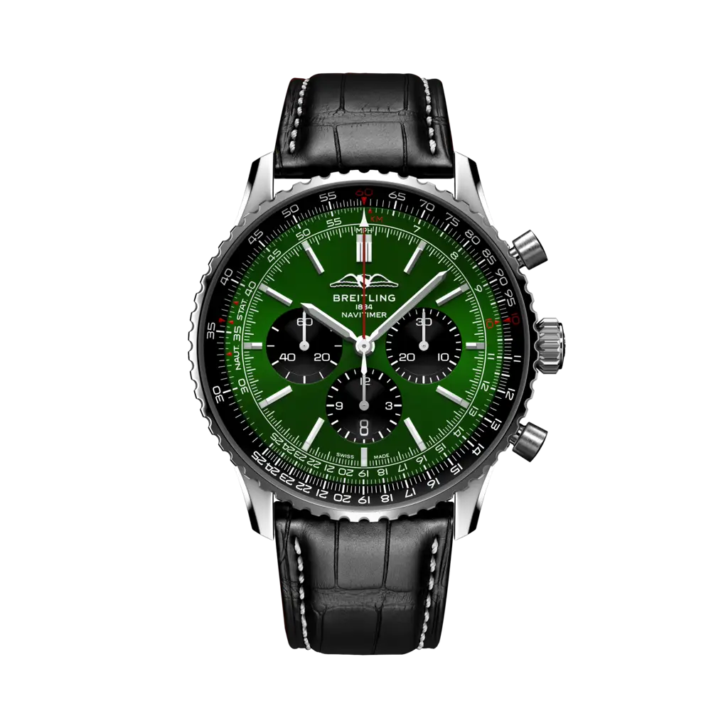 Breitling Navitimer B01 Chronograph 46 Stainless Steel / Green / Alligator - Folding — Ref. AB0137241L1P1