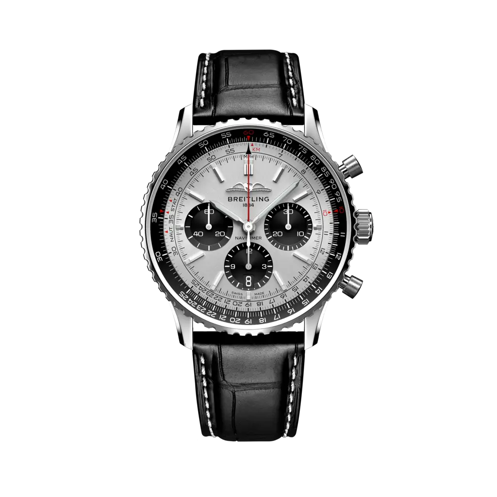 Breitling Navitimer B01 Chronograph 43 Stainless Steel / Silver / Alligator - Folding — Ref. AB0138241G1P1