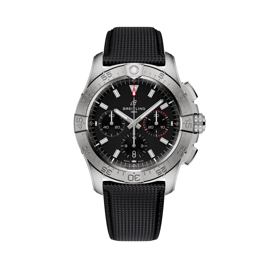Breitling Avenger B01 Chronograph 42 Stainless Steel / Black / Strap — Ref. AB0146101B1X1