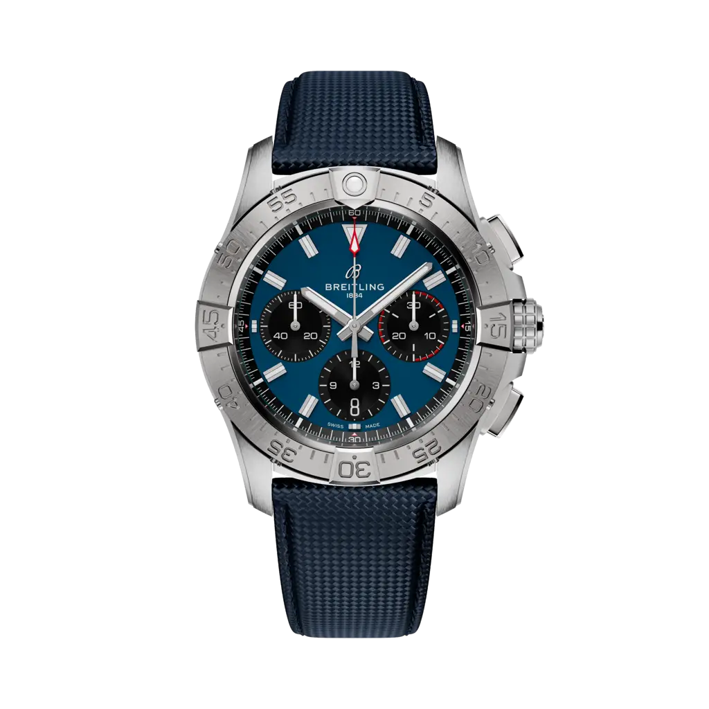 Breitling Avenger B01 Chronograph 42 Stainless Steel / Blue / Strap — Ref. AB0146101C1X1
