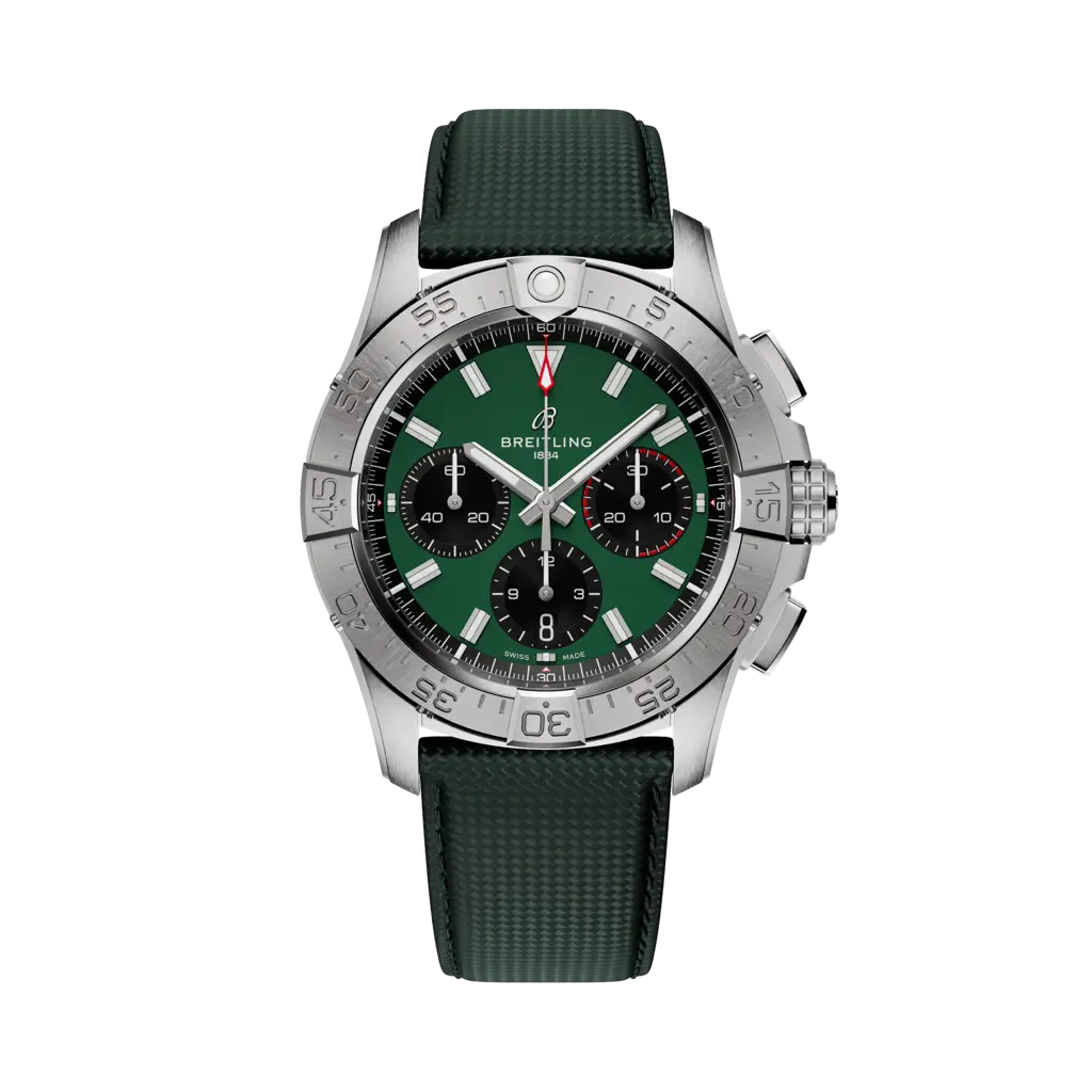 Breitling Avenger B01 Chronograph 42 Stainless Steel / Green / Strap — Ref. AB0146101L1X1