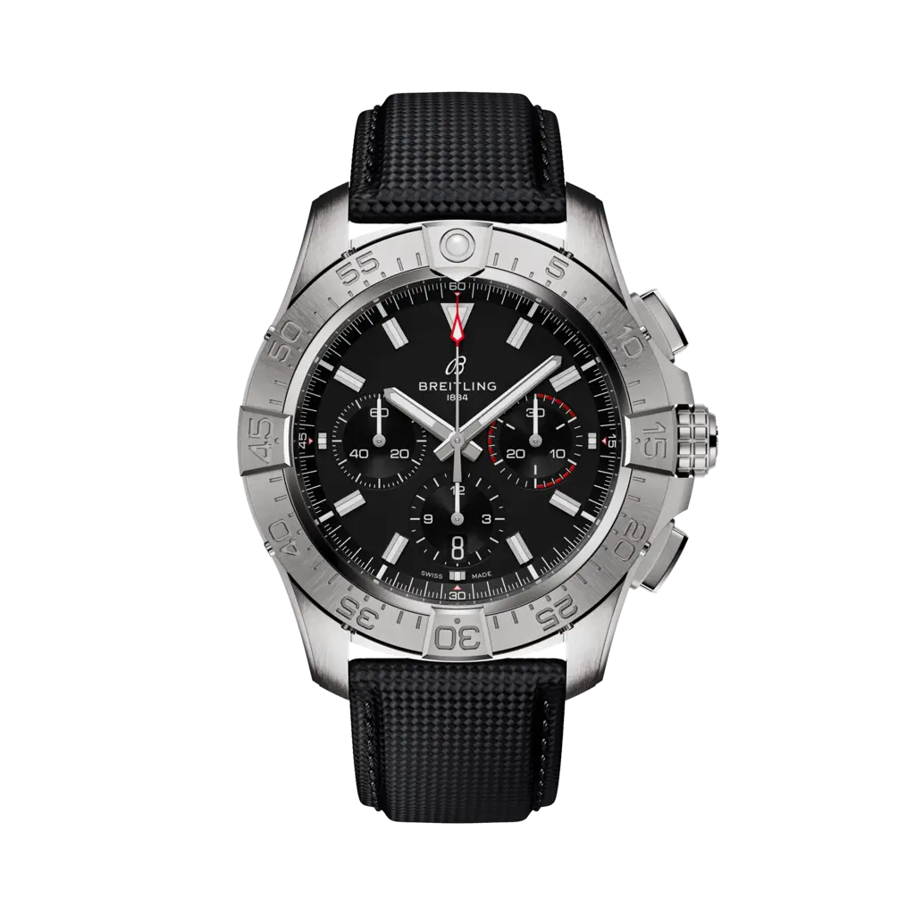 Breitling Avenger B01 Chronograph 44 Stainless Steel / Black / Strap — Ref. AB0147101B1X1