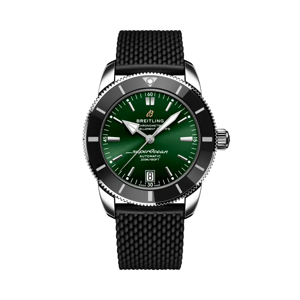 Breitling Superocean Heritage II 42 Stainless Steel / Black / Green / Rubber / Folding — Ref. AB2010121L1S1