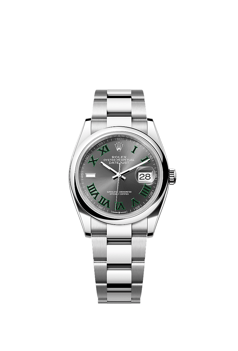 Rolex Datejust 36 Stainless Steel / Domed / Slate - Roman / Oyster — Ref. 126200