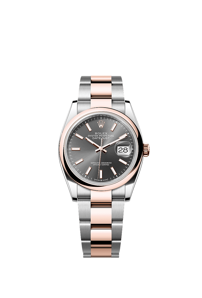 Rolex Datejust 36 Stainless Steel / Everose / Smooth / Dark Rhodium / Oyster — Ref. 126201