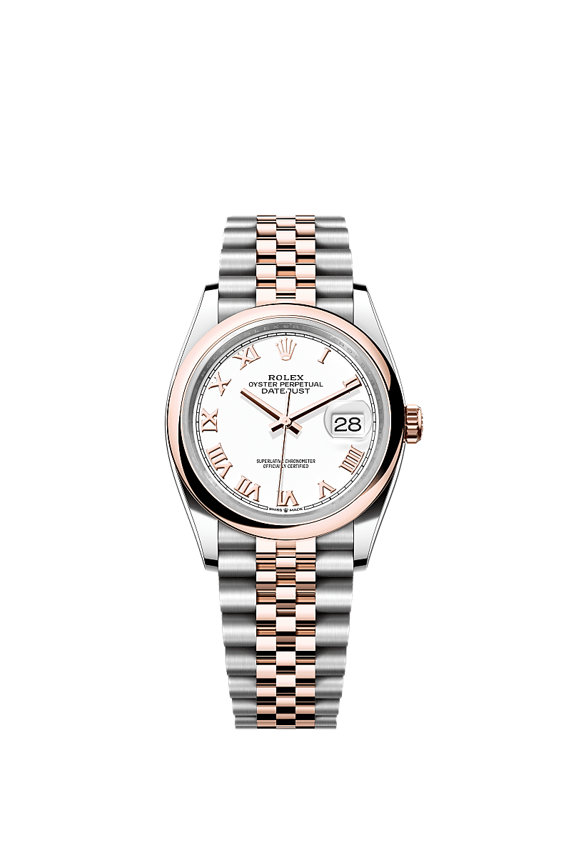 Rolex Datejust 36 Stainless Steel / Everose / Smooth / White Roman / Jubilee — Ref. 126201