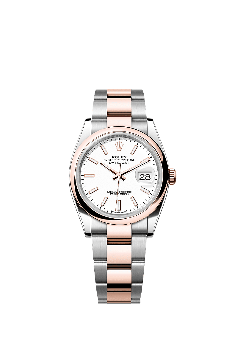 Rolex Datejust 36 Stainless Steel / Everose / Smooth / White / Oyster — Ref. 126201