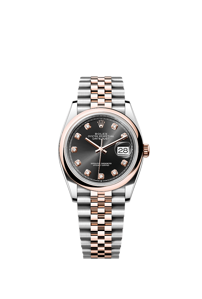 Rolex Datejust 36 Stainless Steel / Everose / Smooth / Black Diamond / Jubilee — Ref. 126201