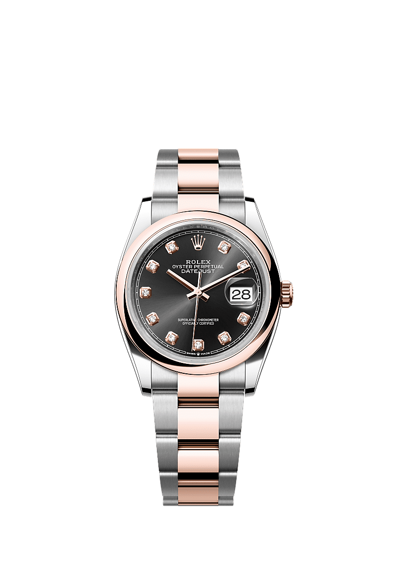 Rolex Datejust 36 Stainless Steel / Everose / Smooth / Black Diamond / Oyster — Ref. 126201