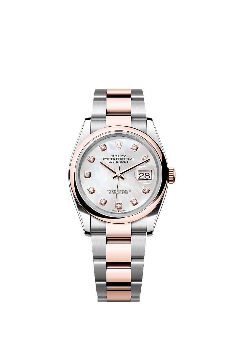 Rolex Datejust 36 Stainless Steel / Everose / Smooth / MOP Diamond / Oyster — Ref. 126201