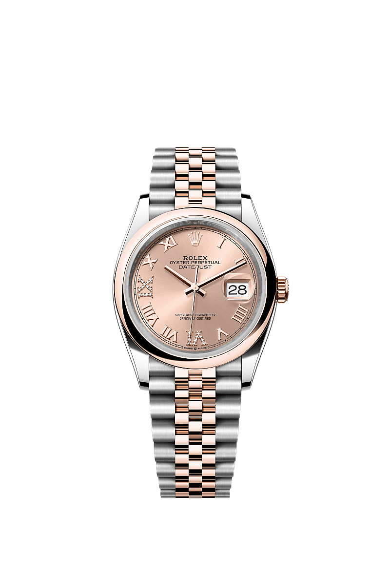Rolex Datejust 36 Stainless Steel / Everose / Smooth / Rose Roman / Jubilee — Ref. 126201