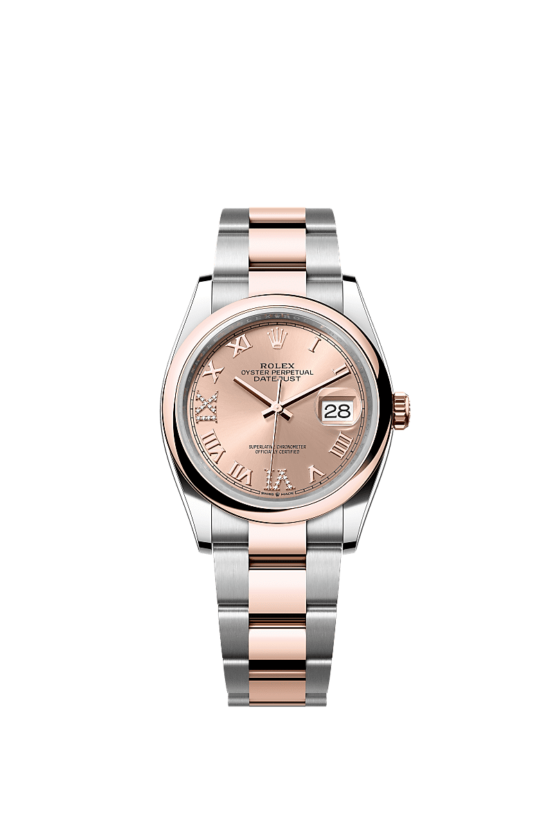 Rolex Datejust 36 Stainless Steel / Everose / Smooth / Rose Roman / Oyster — Ref. 126201