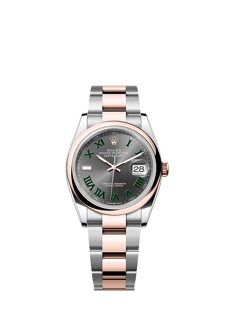 Rolex (Wimbledon) Datejust 36 Stainless Steel / Everose / Domed / Slate - Roman / Oyster — Ref. 126201