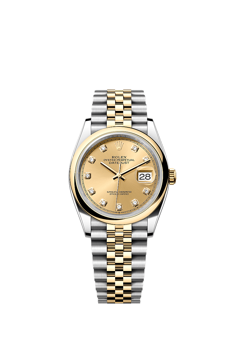 Rolex Datejust 36 Stainless Steel / Yellow Gold / Smooth / Champagne Diamond / Jubilee — Ref. 126203