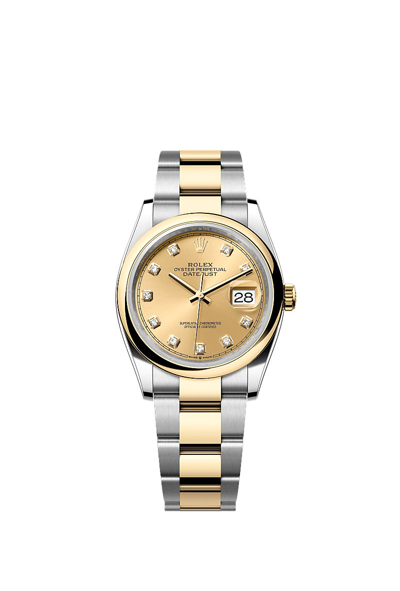 Rolex Datejust 36 Stainless Steel / Yellow Gold / Smooth / Champagne Diamond / Oyster — Ref. 126203