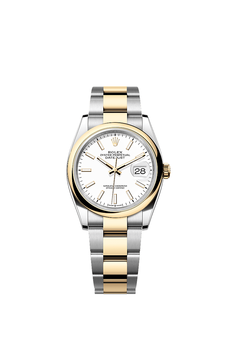 Rolex Datejust 36 Stainless Steel / Yellow Gold / Smooth / White / Oyster — Ref. 126203