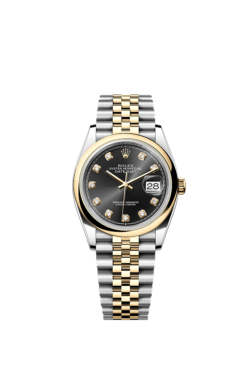 Rolex Datejust 36 Stainless Steel / Yellow Gold / Smooth / Black Diamond / Jubilee — Ref. 126203