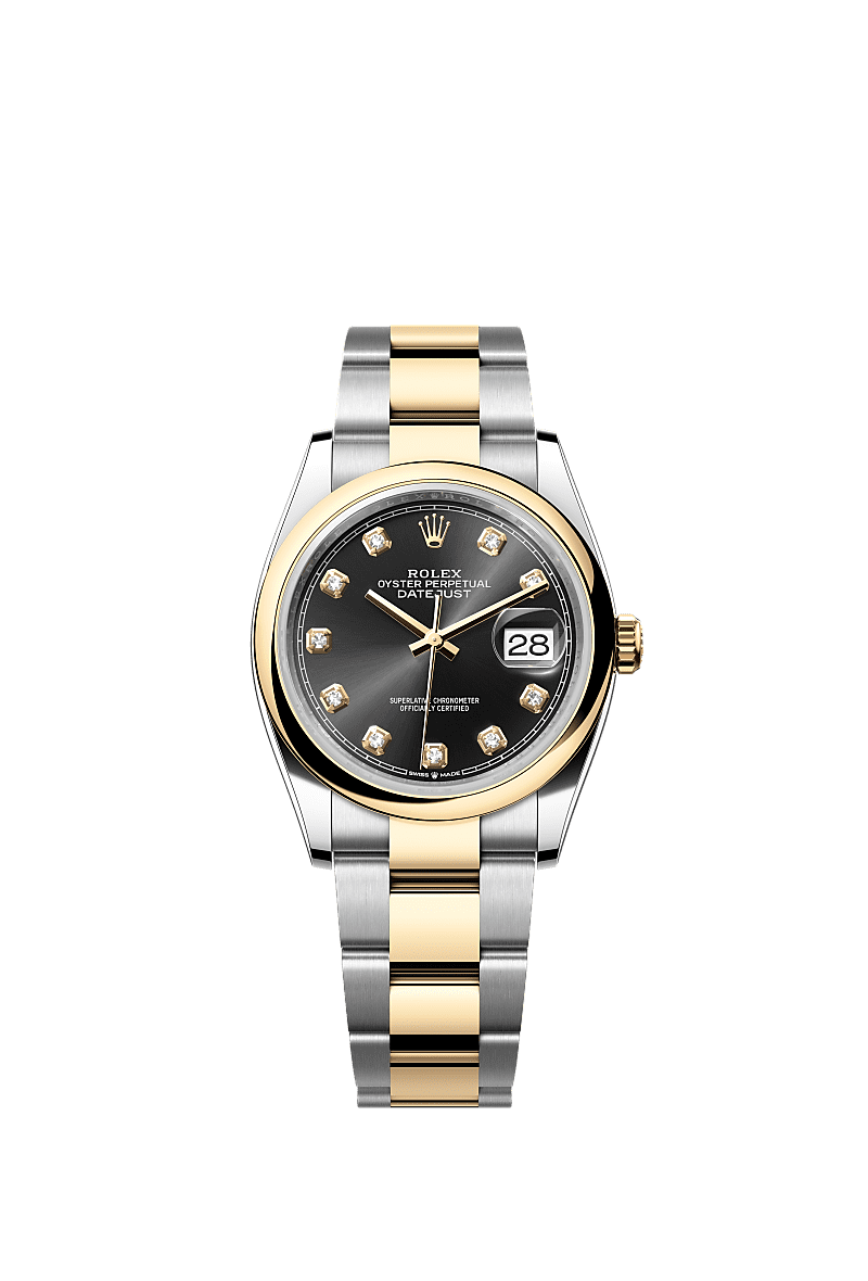 Rolex Datejust 36 Stainless Steel / Yellow Gold / Smooth / Black Diamond / Oyster — Ref. 126203