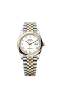 Rolex Datejust 36 Stainless Steel / Yellow Gold / Smooth / White Roman / Jubilee — Ref. 126203