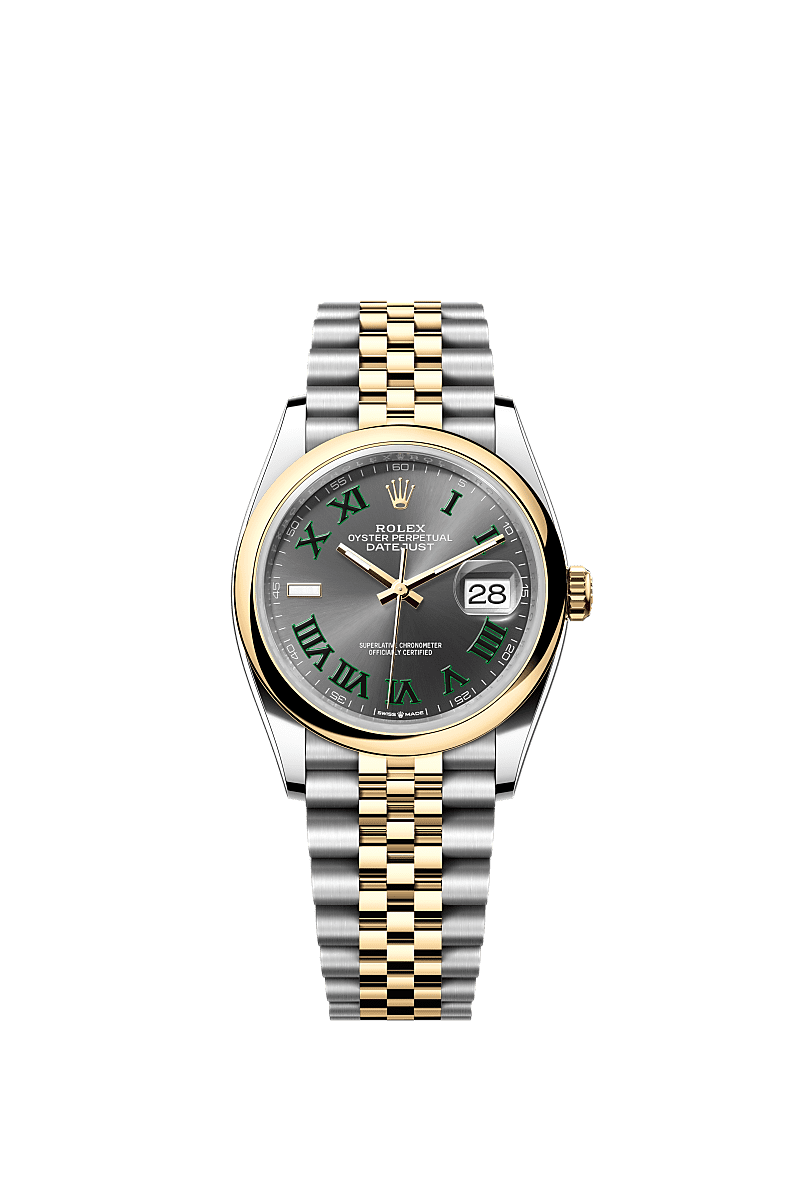 Rolex (Wimbledon) Datejust 36 Stainless Steel / Yellow Gold / Smooth / Slate Roman / Jubilee — Ref. 126203