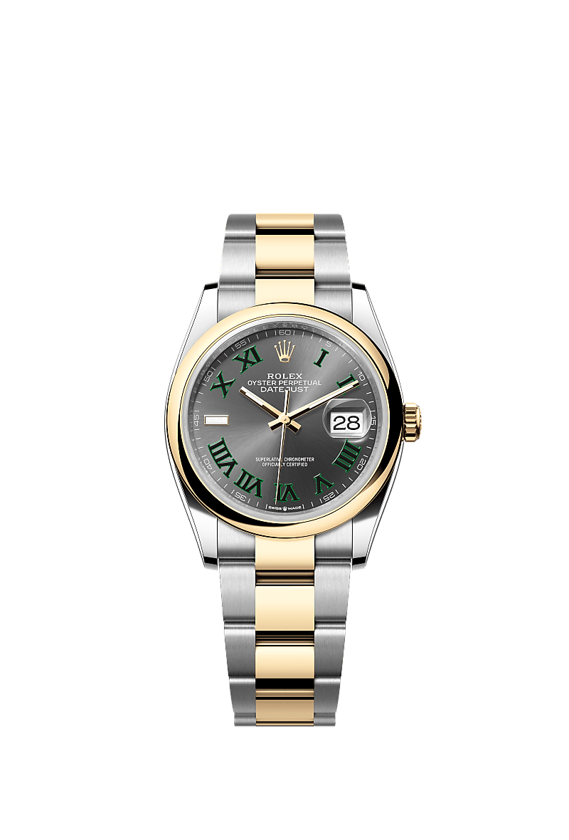 Rolex (Wimbledon) Datejust 36 Stainless Steel / Yellow Gold / Smooth / Slate Roman / Oyster — Ref. 126203
