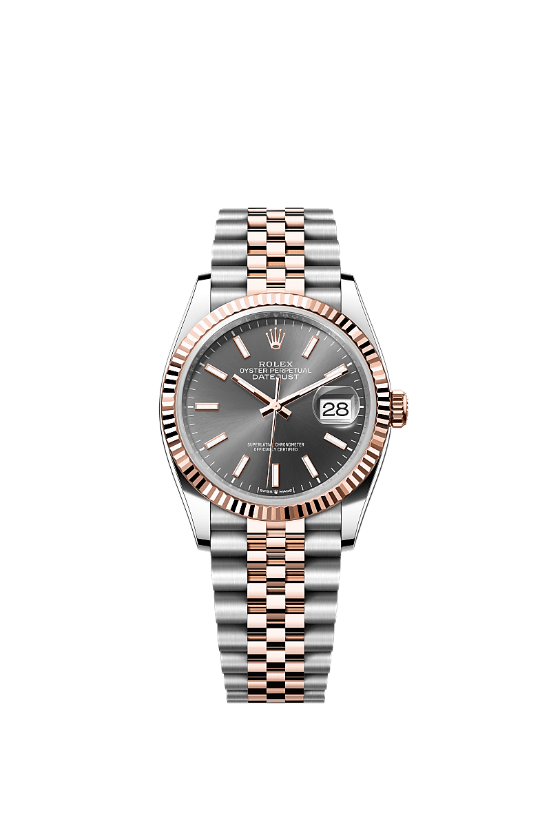 Rolex Datejust 36 Stainless Steel / Everose / Fluted / Dark Rhodium / Jubilee — Ref. 126231