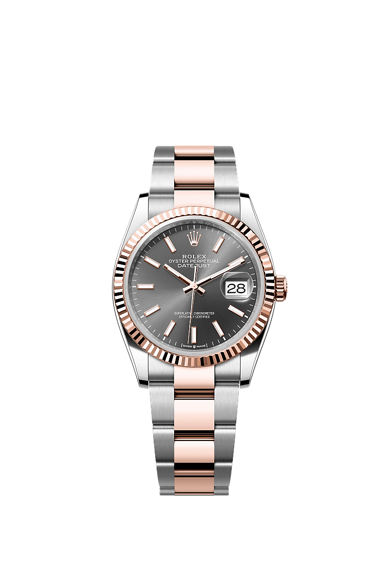 Rolex Datejust 36 Stainless Steel / Everose / Fluted / Dark Rhodium / Oyster — Ref. 126231