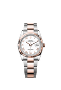 Rolex Datejust 36 Stainless Steel / Everose / Fluted / White Roman / Oyster — Ref. 126231