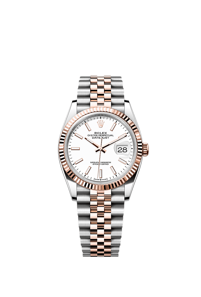 Rolex Datejust 36 Stainless Steel / Everose / Fluted / White / Jubilee — Ref. 126231