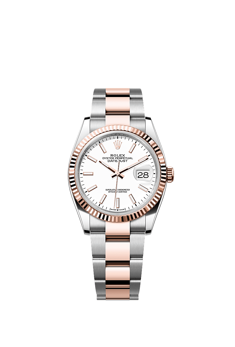 Rolex Datejust 36 Stainless Steel / Everose / Fluted / White / Oyster — Ref. 126231