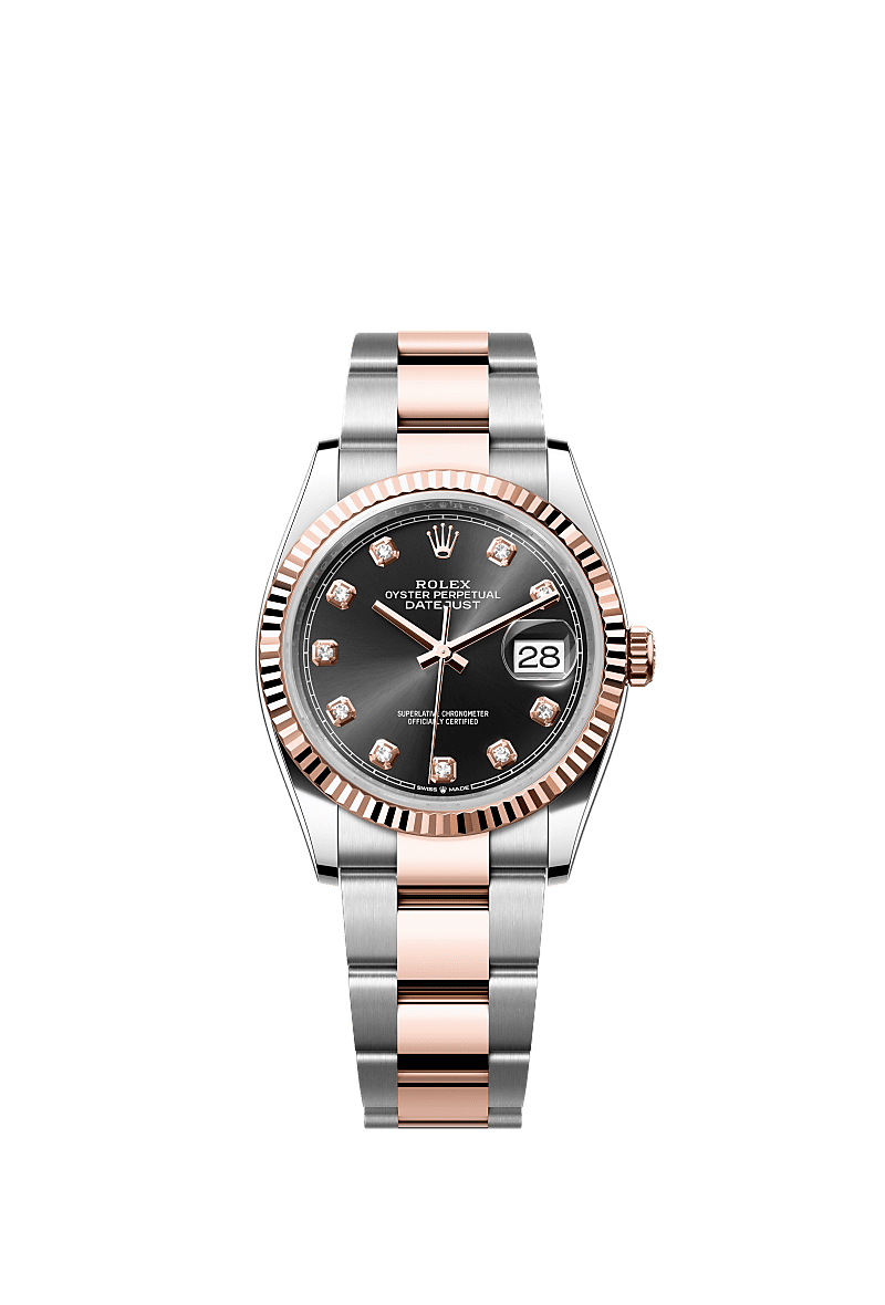 Rolex Datejust 36 Stainless Steel / Everose / Fluted / Black Diamond / Oyster — Ref. 126231