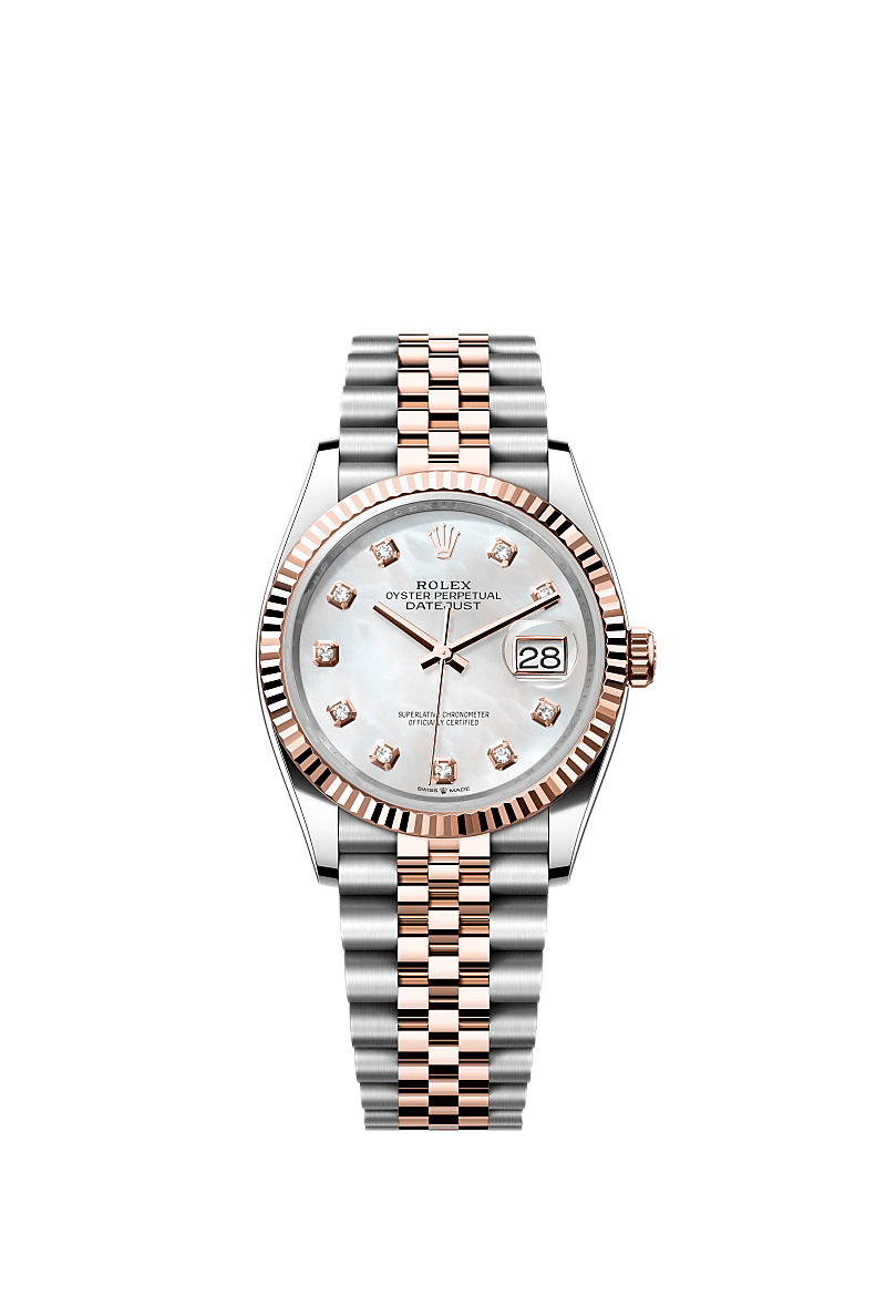 Rolex Datejust 36 Stainless Steel / Everose / Fluted / MOP Diamond / Jubilee — Ref. 126231