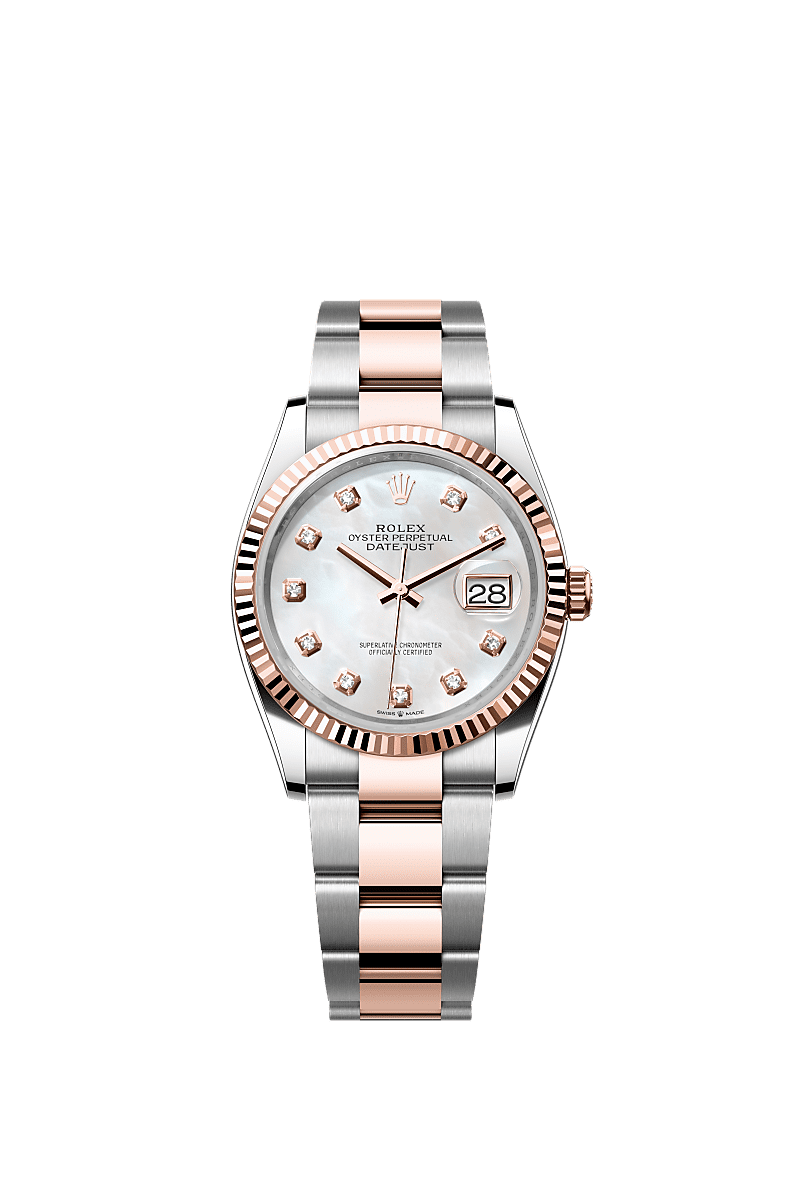 Rolex Datejust 36 Stainless Steel / Everose / Fluted / MOP Diamond / Oyster — Ref. 126231