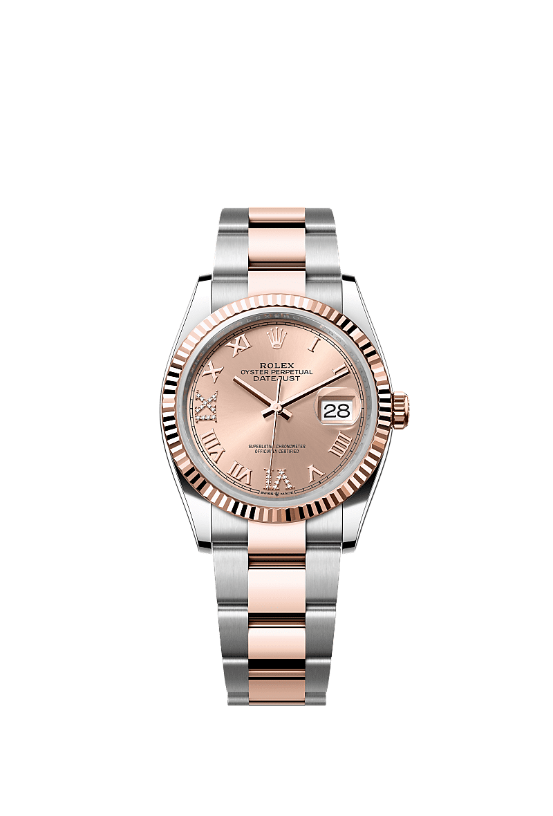 Rolex Datejust 36 Stainless Steel / Everose / Fluted / Rose Roman / Oyster — Ref. 126231