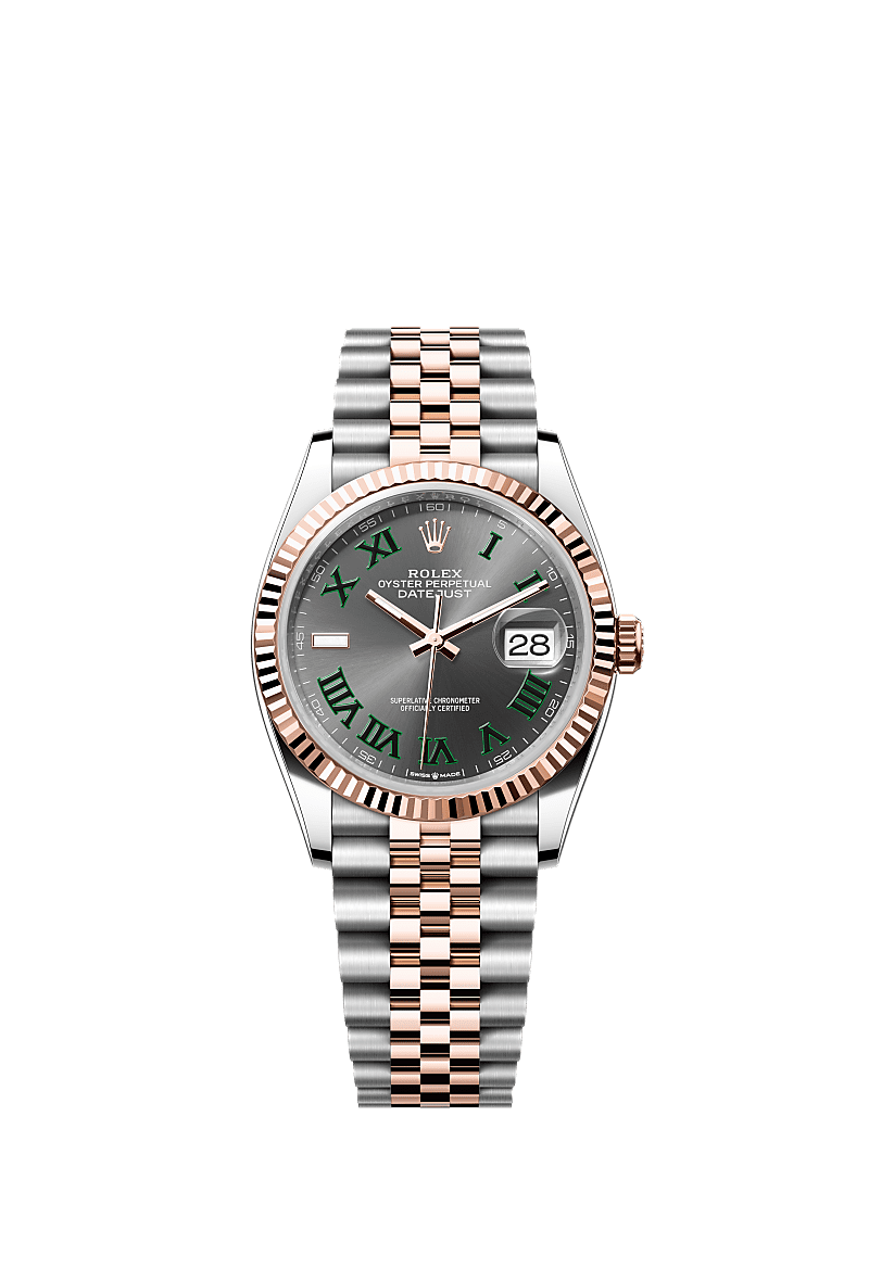 Rolex (Wimbledon) Datejust 36 Stainless Steel / Everose / Fluted / Slate - Roman / Jubilee — Ref. 126231