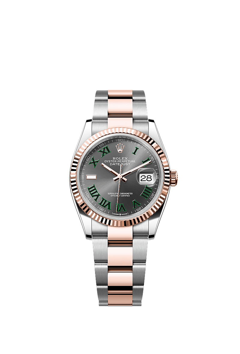 Rolex (Wimbledon) Datejust 36 Stainless Steel / Everose / Fluted / Slate - Roman / Oyster — Ref. 126231