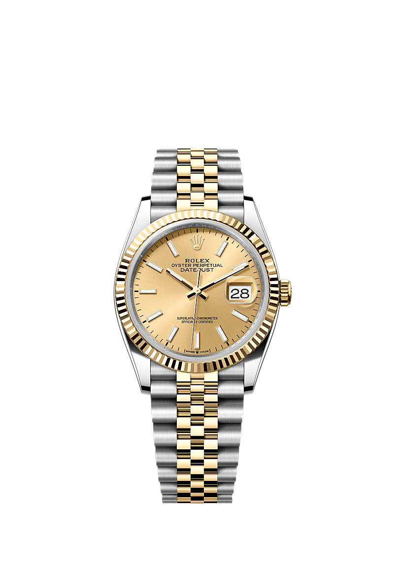 Rolex Datejust 36 Stainless Steel / Yellow Gold / Fluted / Champagne / Jubilee — Ref. 126233