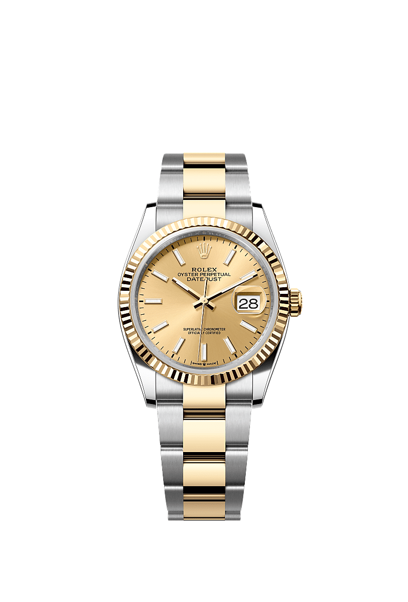 Rolex Datejust 36 Stainless Steel / Yellow Gold / Fluted / Champagne / Oyster — Ref. 126233