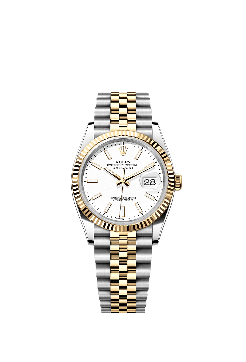 Rolex Datejust 36 Stainless Steel / Yellow Gold / Fluted / White / Jubilee — Ref. 126233
