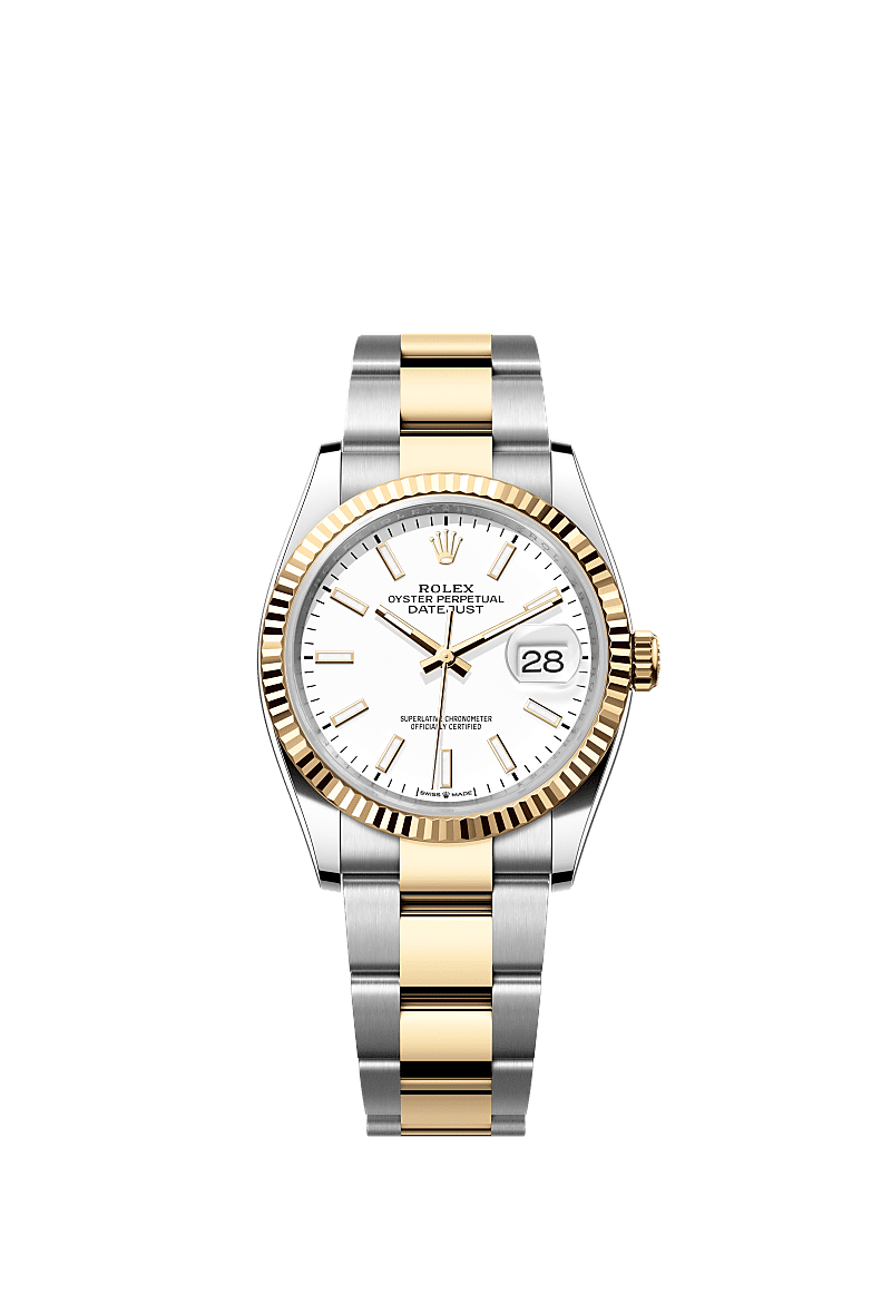 Rolex Datejust 36 Stainless Steel / Yellow Gold / Fluted / White / Oyster — Ref. 126233