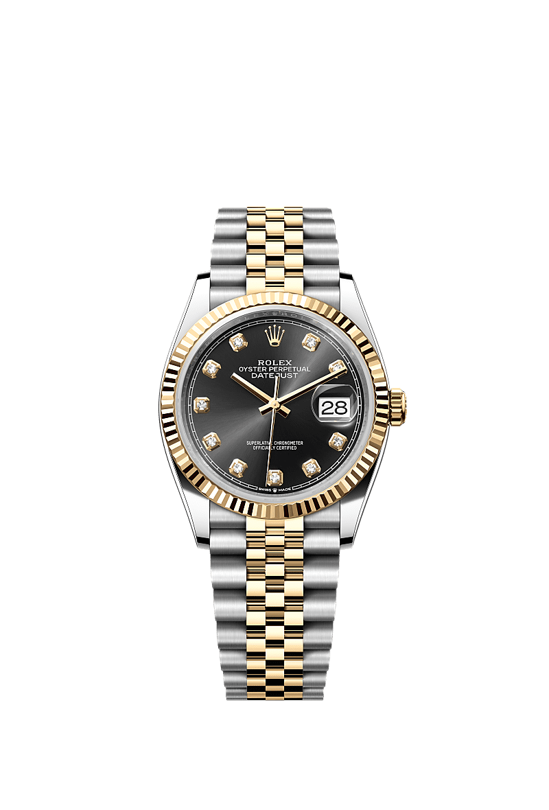 Rolex Datejust 36 Stainless Steel / Yellow Gold / Fluted / Black Diamond / Jubilee — Ref. 126233