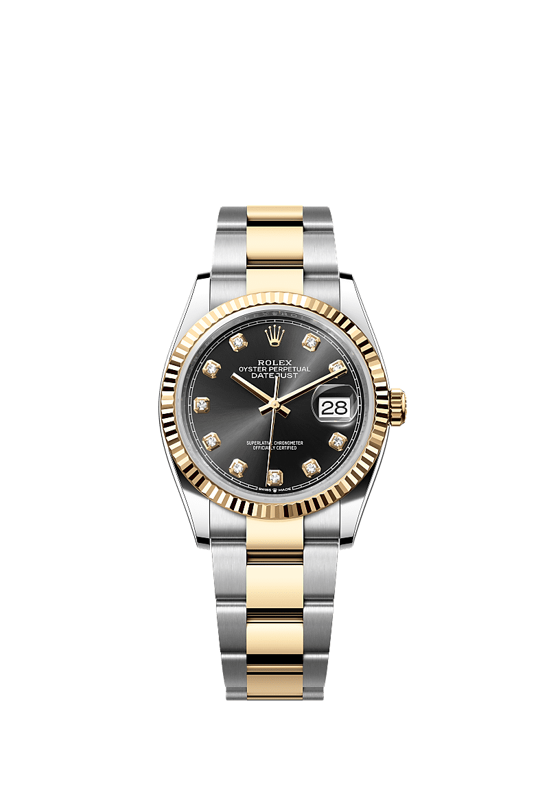 Rolex Datejust 36 Stainless Steel / Yellow Gold / Fluted / Black Diamond / Oyster — Ref. 126233