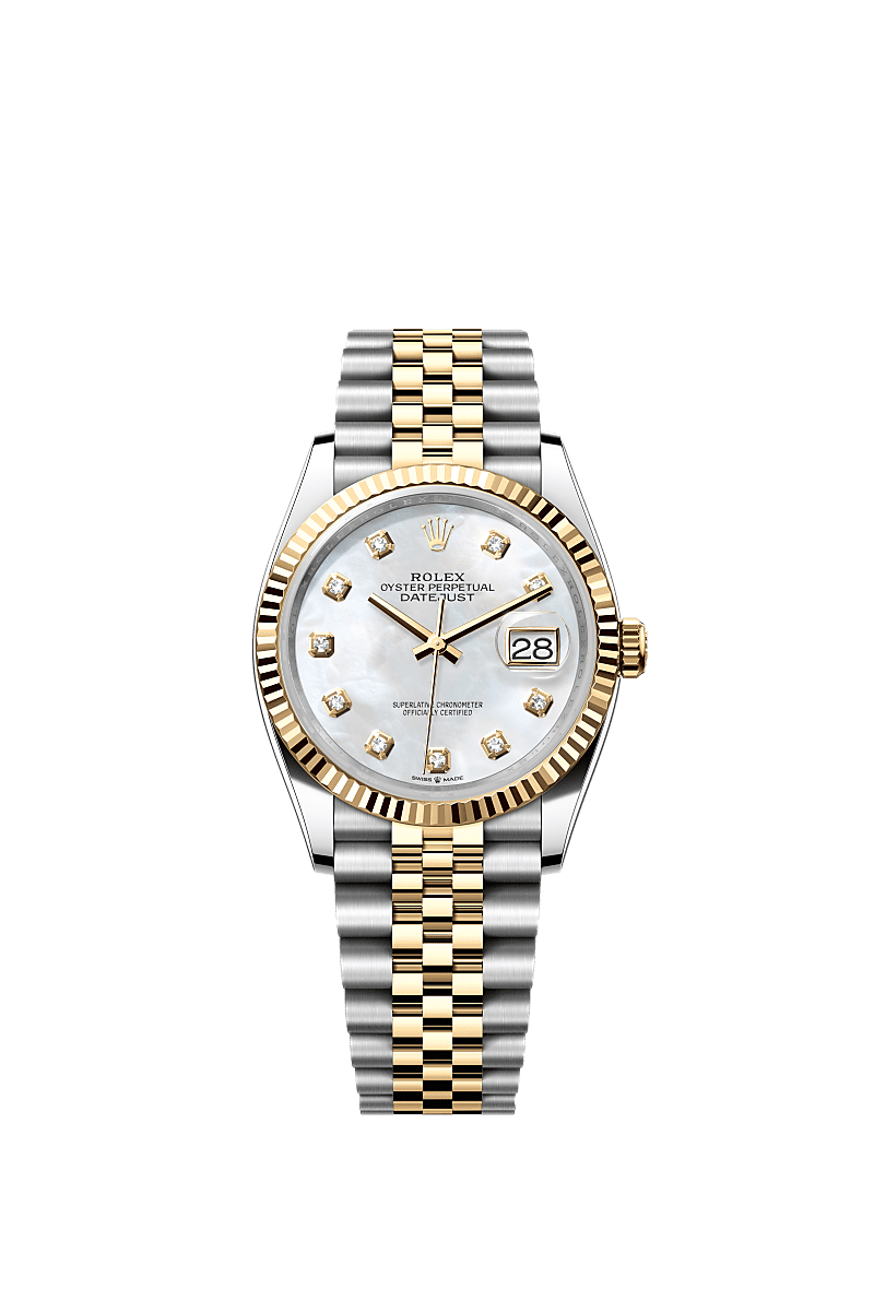 Rolex Datejust 36 Stainless Steel / Yellow Gold / Fluted / MOP Diamond / Jubilee — Ref. 126233