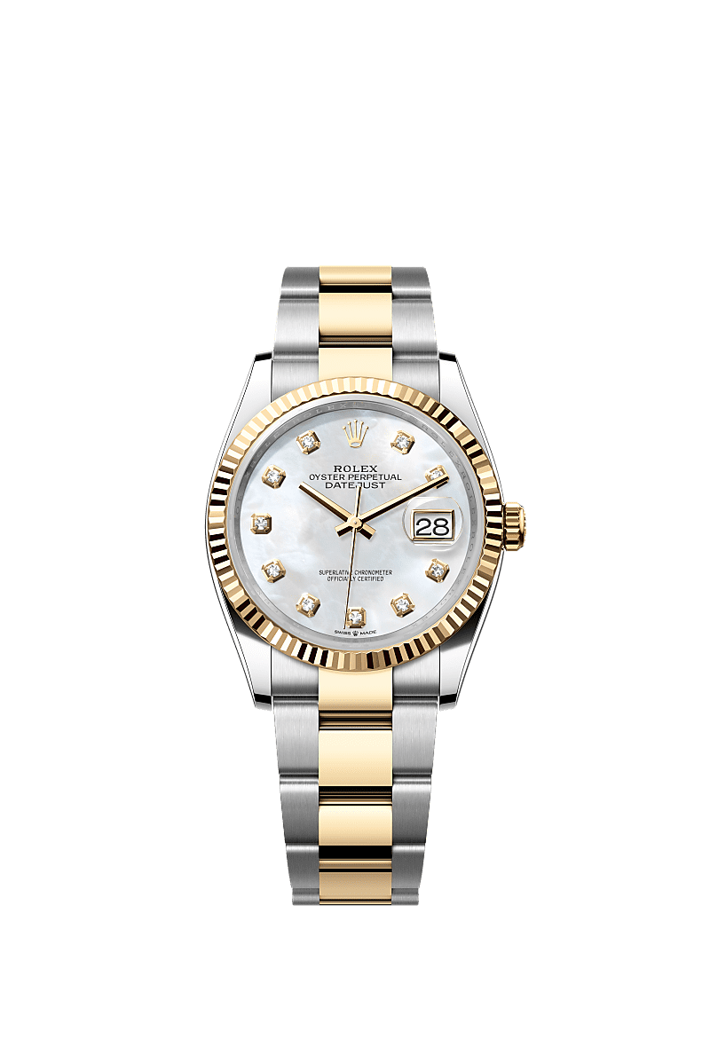 Rolex Datejust 36 Stainless Steel / Yellow Gold / Fluted / MOP Diamond / Oyster — Ref. 126233